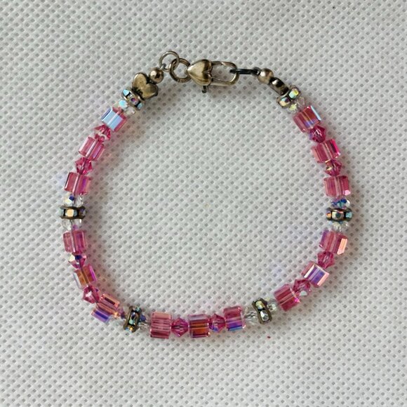 Pink and Clear Crystal Beads Bracelet with Heart Clasp NIB - Picture 4 of 4